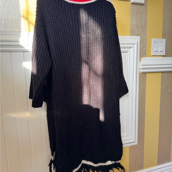 Black V-Neck Sweater with Red and White Accents - Picture 2 of 2